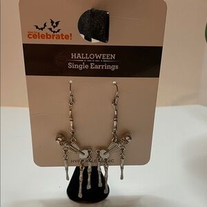 Halloween Silver Skeleton Dangle Earrings by